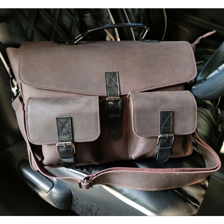 KODE E77E Tas Selempang Mastodon Kulit Sapi Asli