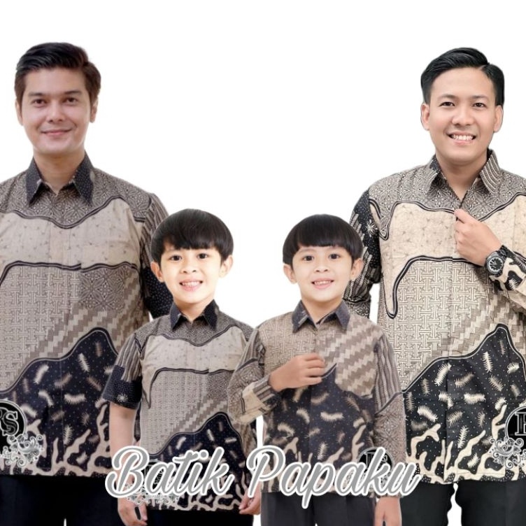KODE F77E Kemeja Batik Anak LakiLaki LenganPanjang Batik Ayah dan Anak Cowok warna Coklat susu Cream