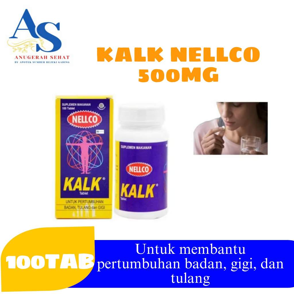 Nellco Kalk Botol 100 Tablet - Untuk pertumbuhan badan, tulang dan gigi