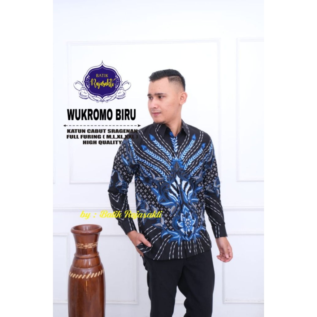 Batik Pria Lengan Panjang Wukromo Biru
