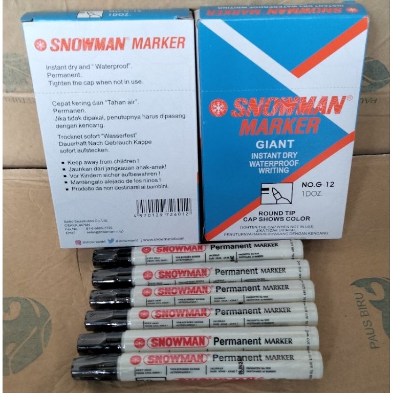 

KODE L52E Spidol snowman permanent spidol permanen hitam warna hitam isi 12pcsbox g12 G12