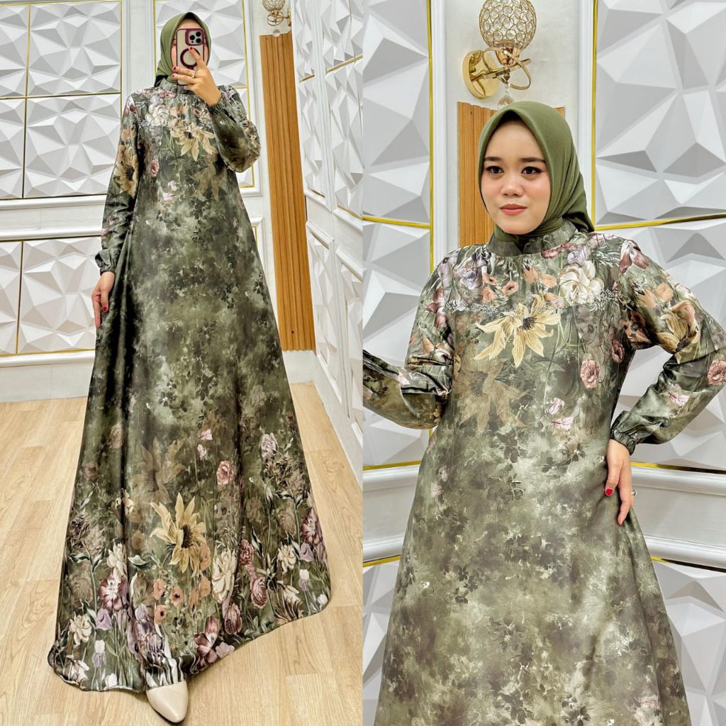 Gamis Armany Silk dengan Motif Bunga Mawar yang Elegan