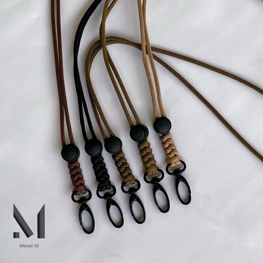 

H7Y Lanyard ID Card Tali Paracord 4mm Nametag Holder Leather PU Kulit Sintetis 2 Sisi Slot