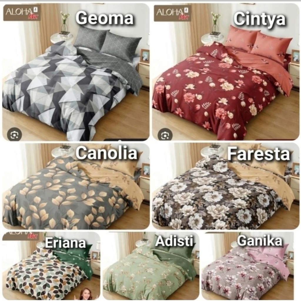 Bed Cover Aloha Max King 180x200 katun motif set sprei dan Sarung Bantal Guling masing-masing dua