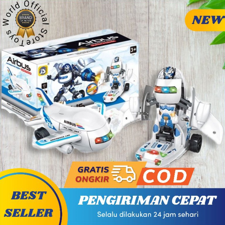 KODE E58T Toys  MAINAN ANAK PESAWAT ROBOT AIRBUS WARRIOR 2IN1 BUMP AND GO  MAINAN PESAWAT AIRBUS TRA