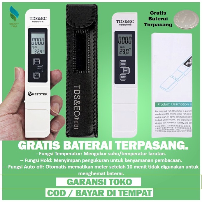 KODE W16P Tds Meter  Ec Meter Hidroponik Multitester Alat Ukur Hidroponik Kit Tds Hidroponik Tds Met