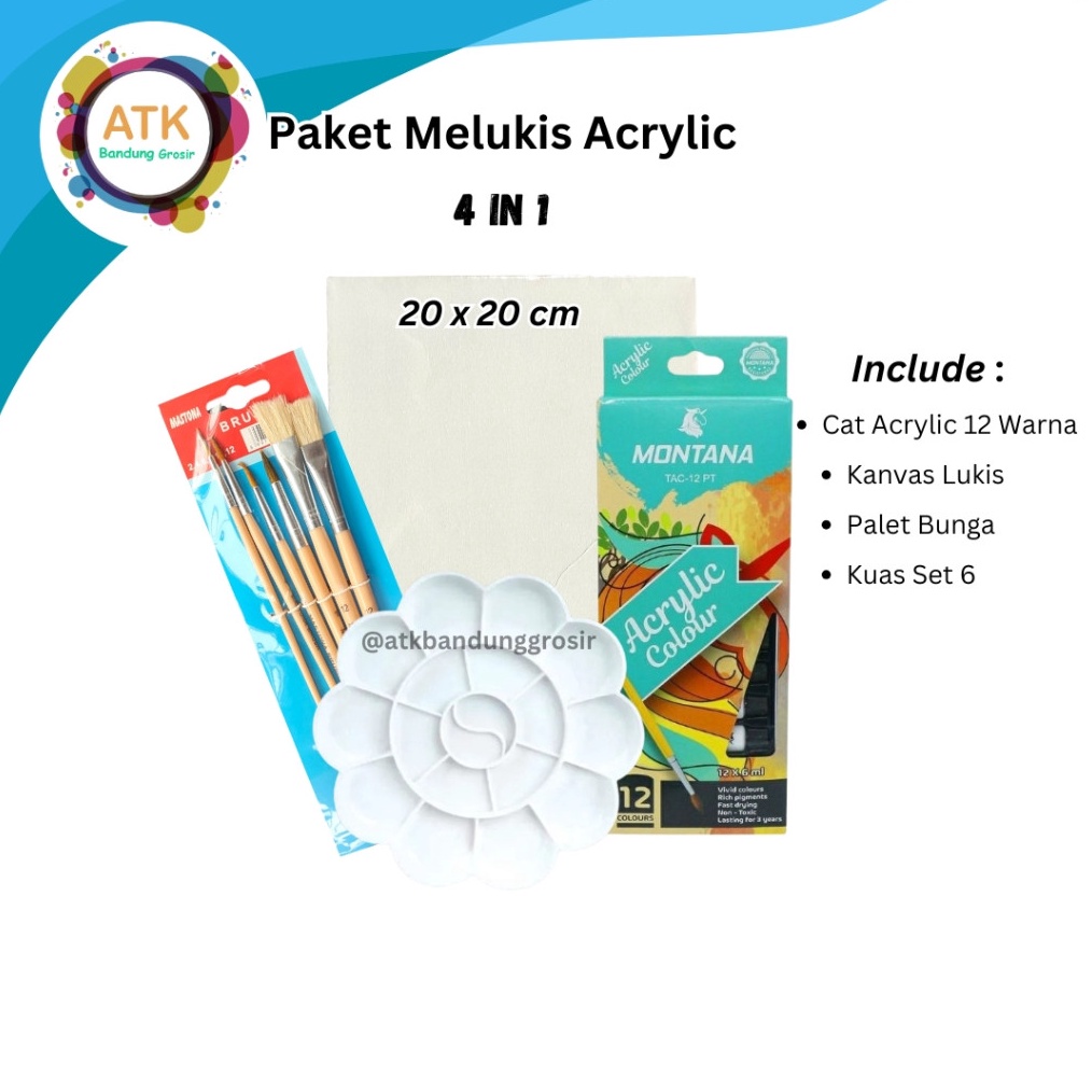 

KODE L53J Paket Melukis Lengkap Set 4 in 1 Set Kanvas 2x2 Kuas Palet dan Cat Acrylic Set Lukis