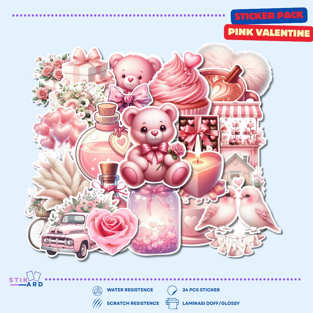 

Stiker Pink Valentine Lucu | Sticker Pack Laptop Tumbler Helm Koper - Bahan Vinyl Waterproof