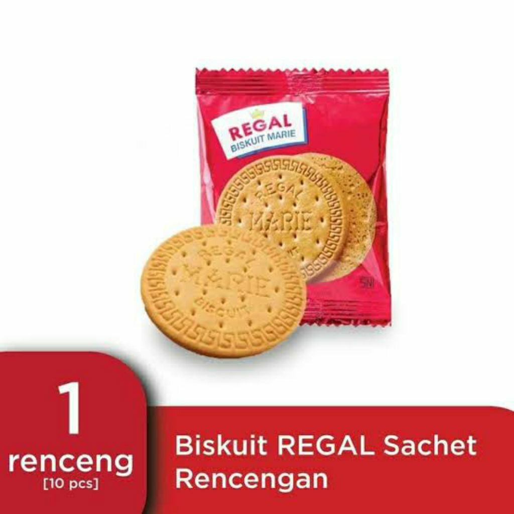 

Biskuit Marie Regal 1 renceng isi 10 pcs