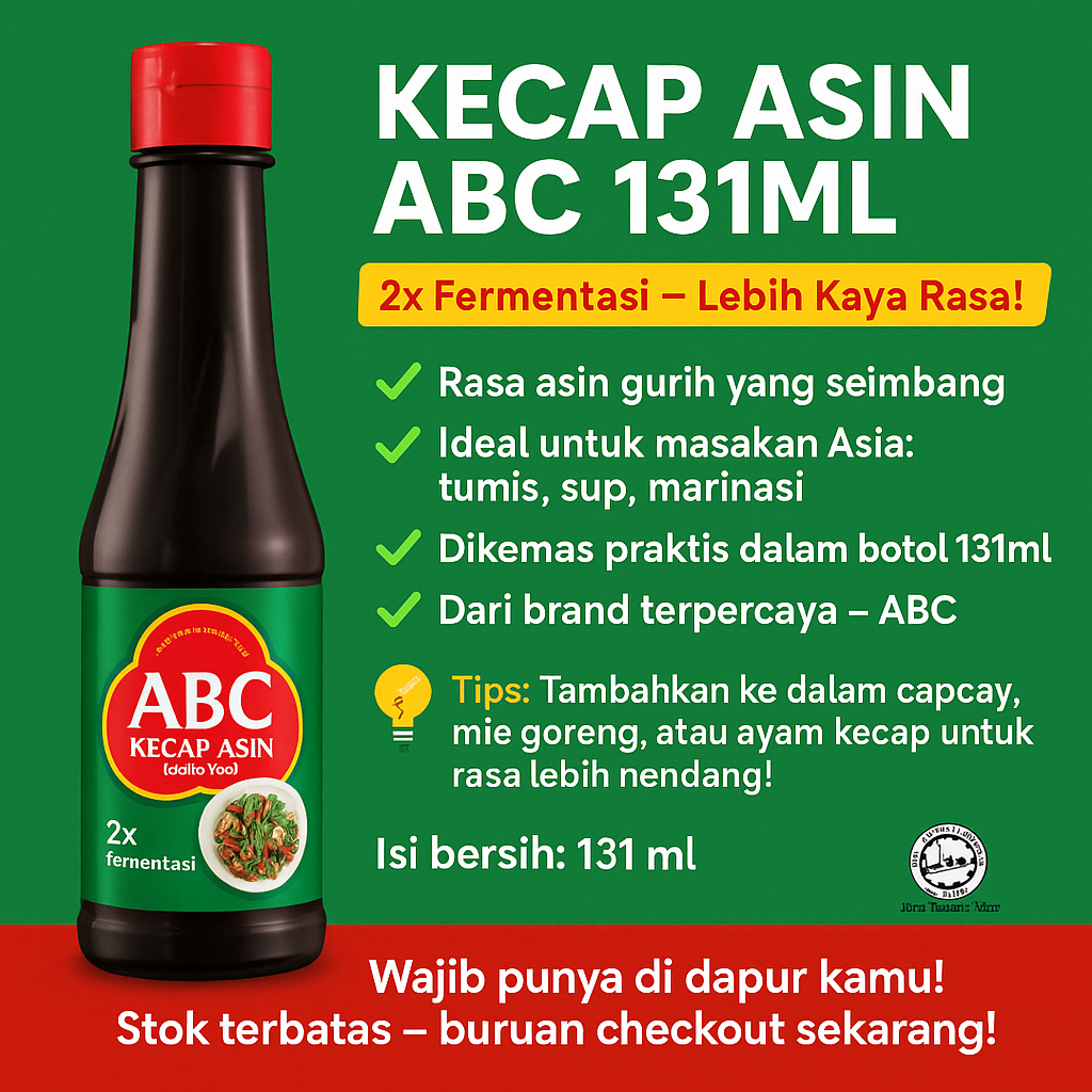

Kecap Asin ABC botol 133/131ml / Kecap Asin / Kecap Murah / Kecap ABC / Kecap / Saos Asin / Asin