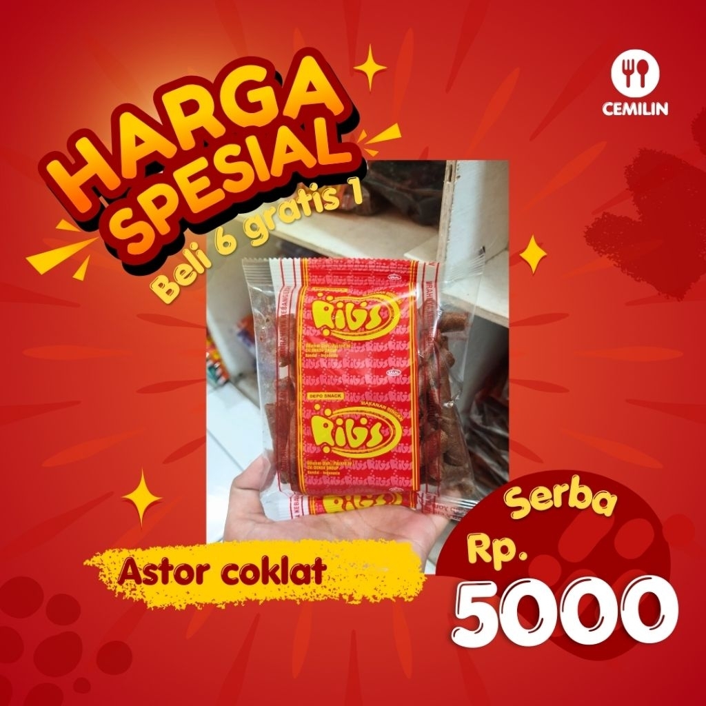 

Astor Coklat Cemilan Snack Serba 5000 promo beli 6 gratis 1