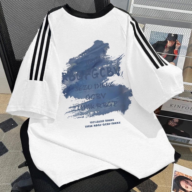 SEZO Baju Wanita Putih Black Kaos Premium Lengan Pendek Oversize PBGFGCBV Kaos Bermotif Biru Atasan 