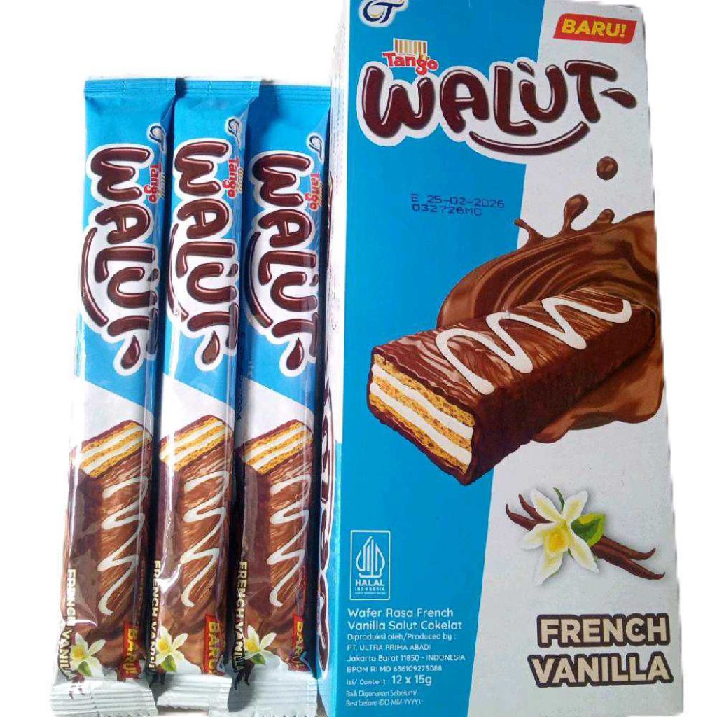 

Tango Walut FRENCH VANILLA 15 gram | isi 12 pcs/box | Wafer renyah dilapisi coklat