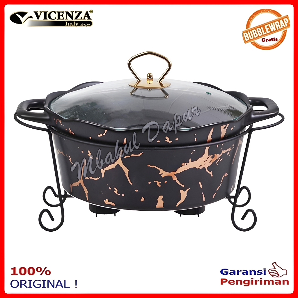 Wadah Saji Prasmanan Keramik Set Bulat Plus Penghangat Vicenza 3 Liter Marble NEW design BM 681