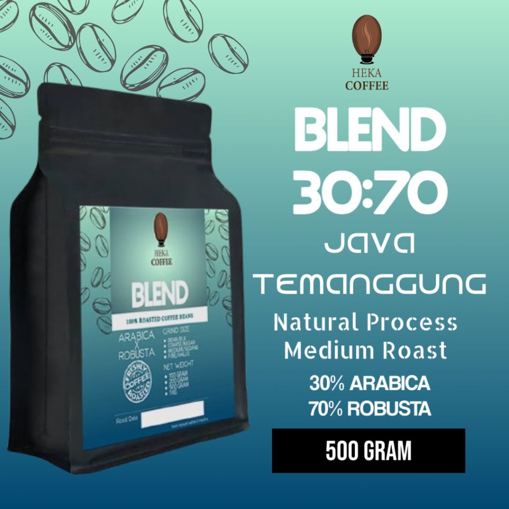 

(500 GRAM) BIJI / BUBUK KOPI BLEND 30:70 (30% ARABIKA X 70% ROBUSTA) - HEKA COFFEE