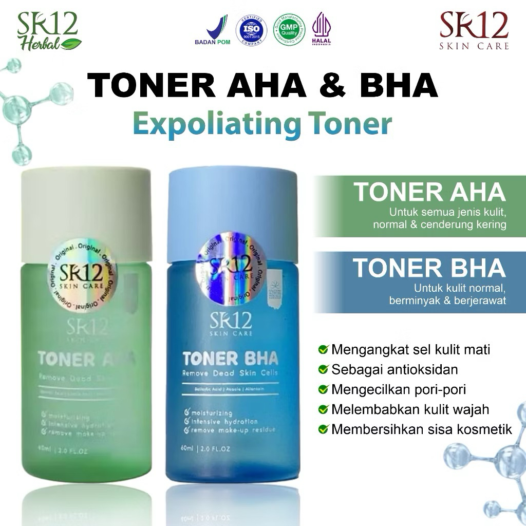 TONER BHA AHA SR12 TONER EKSFOLIASI MEMBERSIHKAN PORI TERSUMBAT CLOSE COMEDO KULIT KUSAM- SKINCARE U