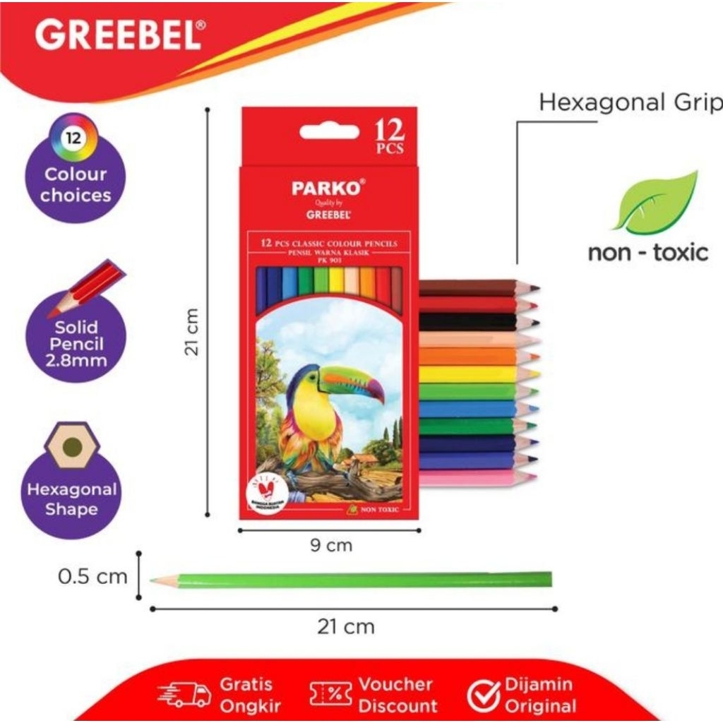 

PARKO Pensil Warna 12 Warna Panjang (PARKO 12C 903E) by Greebel