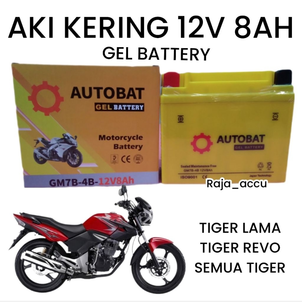 AKI MOTOR TIGER, TIGER REVO, TIGER LAMA, AKI KERING AUTOBAT GM7B-4B 12V 8AH