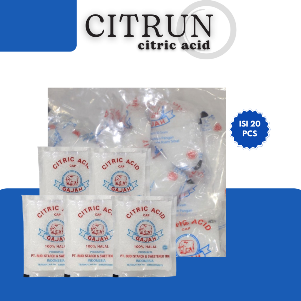 

Citrun / Citric Acid Cap Gajah 1KG – Isi 20 Sachet Serbaguna