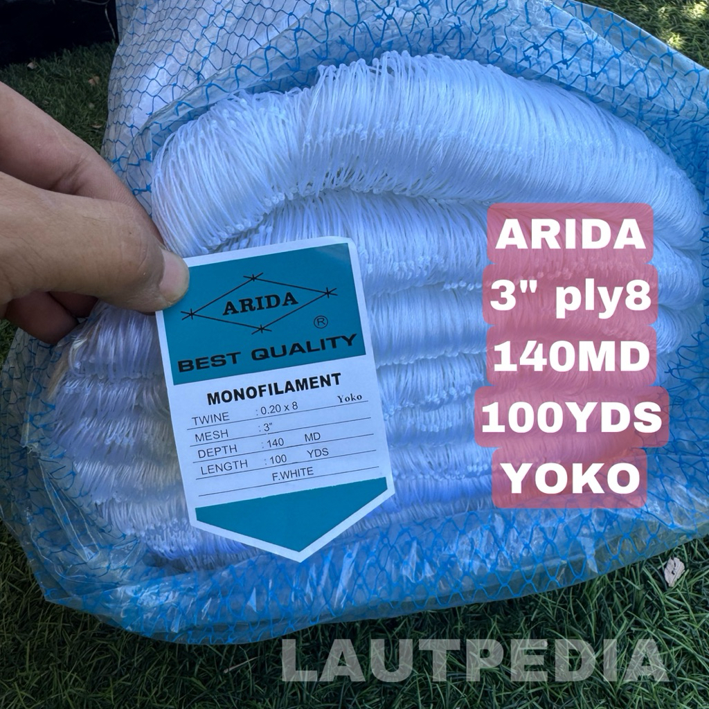 Jaring ikan ARIDA untuk Tongkol / Tengiri / 3 in Ply8 140x100 YOKO / Jaring Milenium