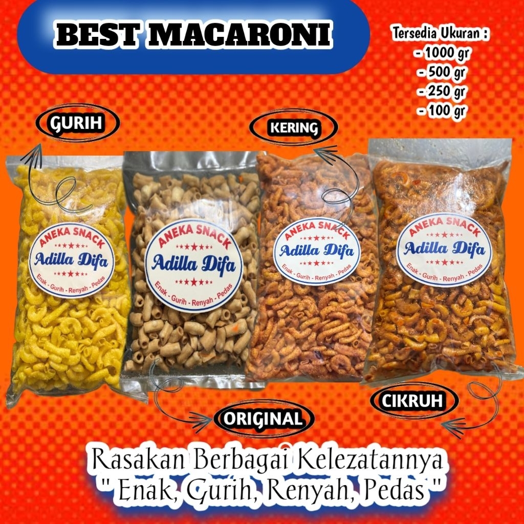

Aneka Macam Makaroni Original, Pedas Basah dan Kering Best Seller Adilla Di Hi Hfa Snack