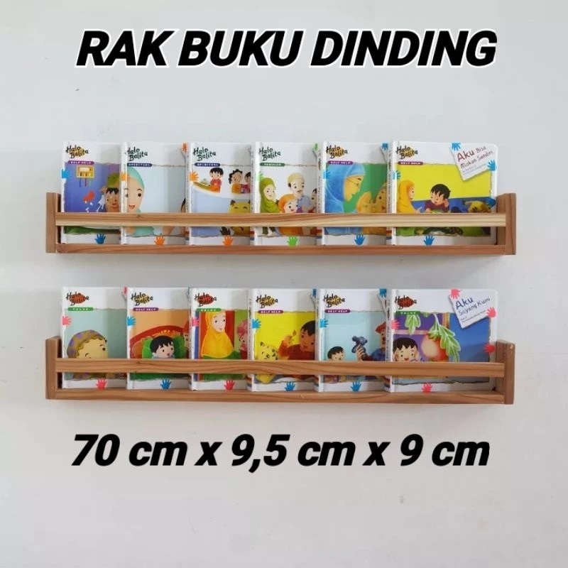 Rak buku dinding kayu jati belanda Rak buku kayu minimalis serbaguna panjang 70 cm
