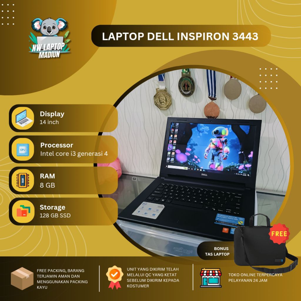 Laptop Dell Inspiron 3443 Intel Core i3 Ram 8 GB SSD