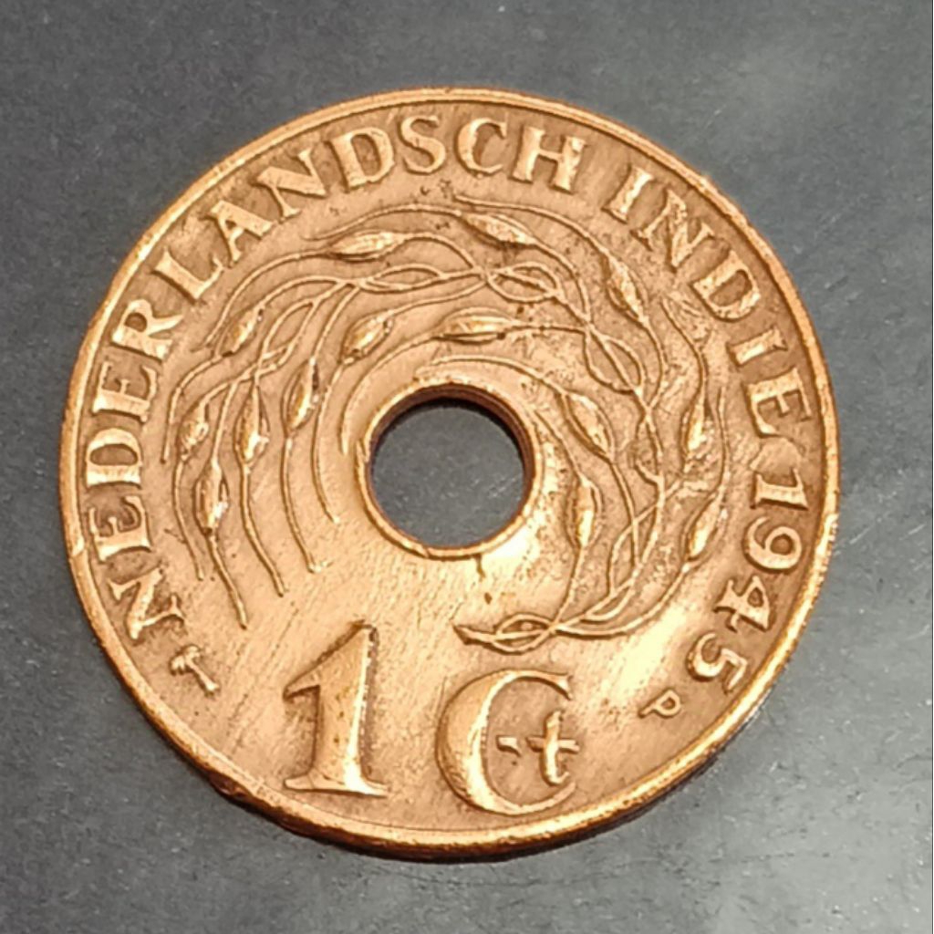 koin Nederland indie 1 cent tahun 1945 P..
