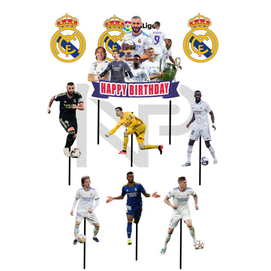 

Topper kue/hiasan kue ulang tahun// karakter bola realmadrid