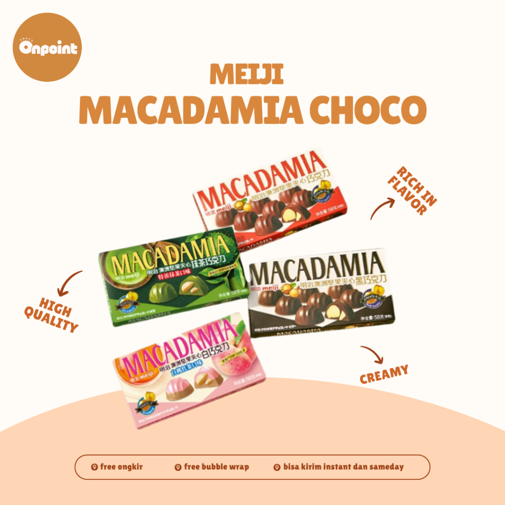 

Meiji Macadamia Nuts Chocolate 58g | Cokelat Meiji Kacang Macadamia Aneka Rasa