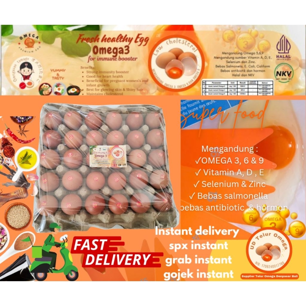 

telur ayam omega 3, 6 & 9 per tray isi 30 butir fresh || orange yolk || TELUR OMEGA 3 plus 6 & 9