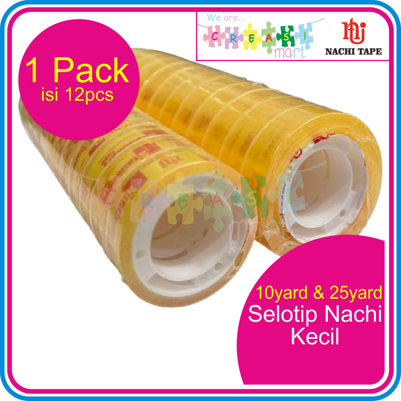 

Nachi Tape Selotip Lebar 12mm Panjang 10yard & 25yard Pak isi 12pcs Solasi Yellow Rekat cocok Toples
