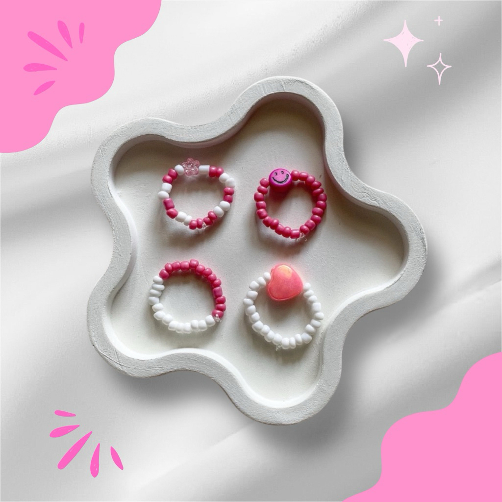 Cincin manik Pink | Beads Ring Pink | Cincin Korean Polos Handmade Wanita | Love Ring I Cincin Bunga