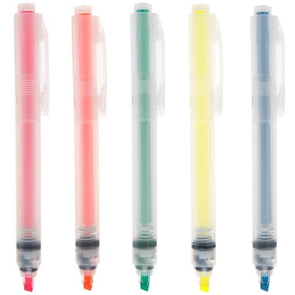 

Muji Retractable Highlighter Neon Colors Knock Type Penanda Halaman Original Muji Jepang