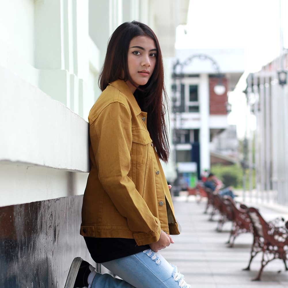 Jaket Wanita, Jaket Jeans Coklat Wanita INFICLO