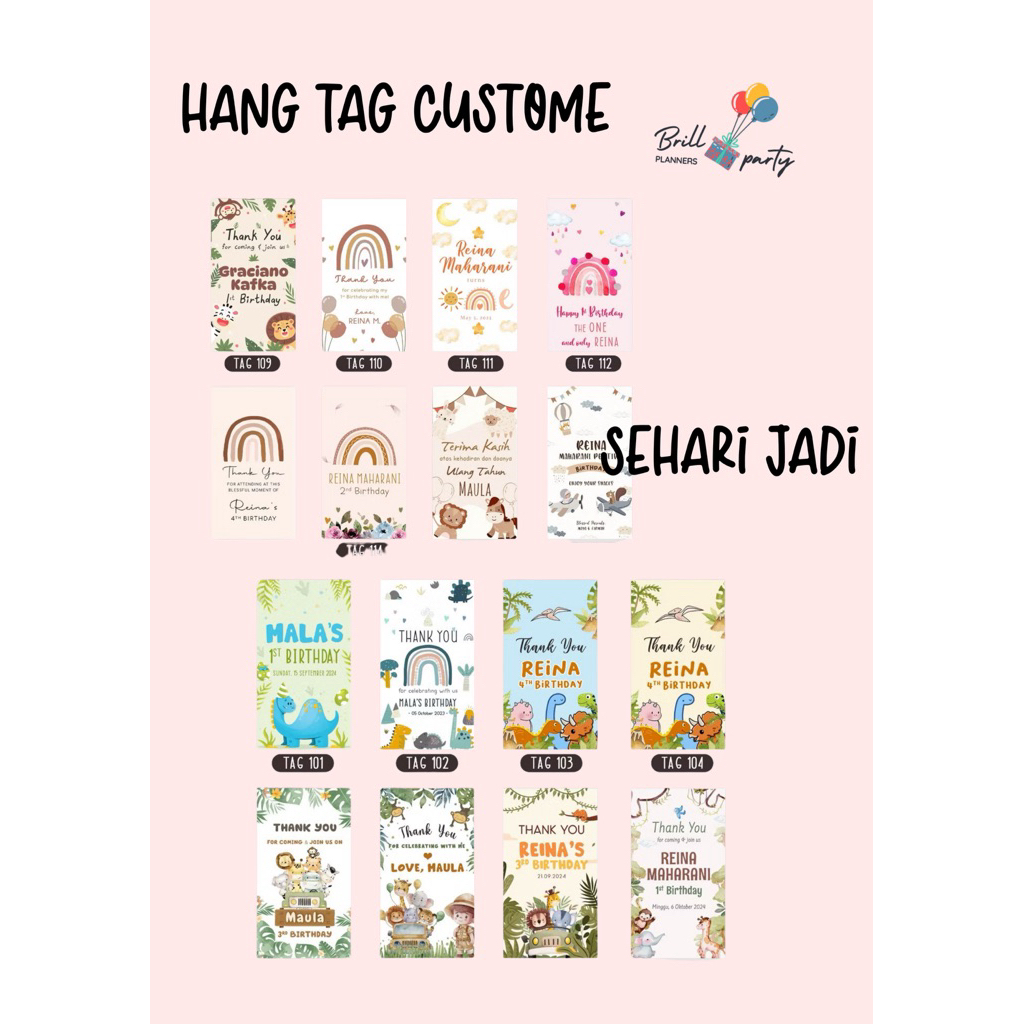 

Tag Label, Hang Tag, Thanks card untuk acara ulang tahun, tasyakuran, tedak siten