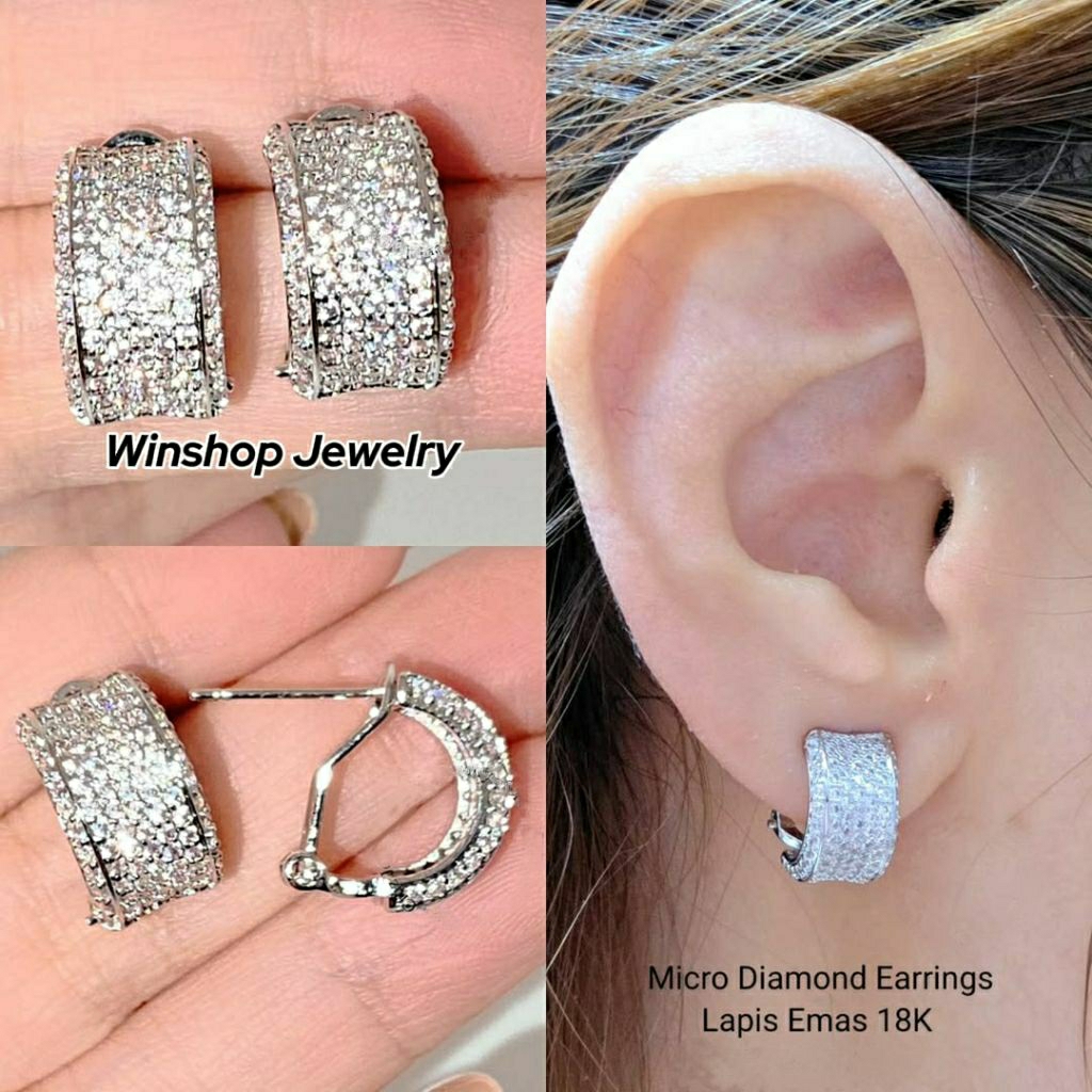 Anting Berlian Mewah Anting Pesta Anting Emas Putih Anting Bulat Kecil Anting Swarovski