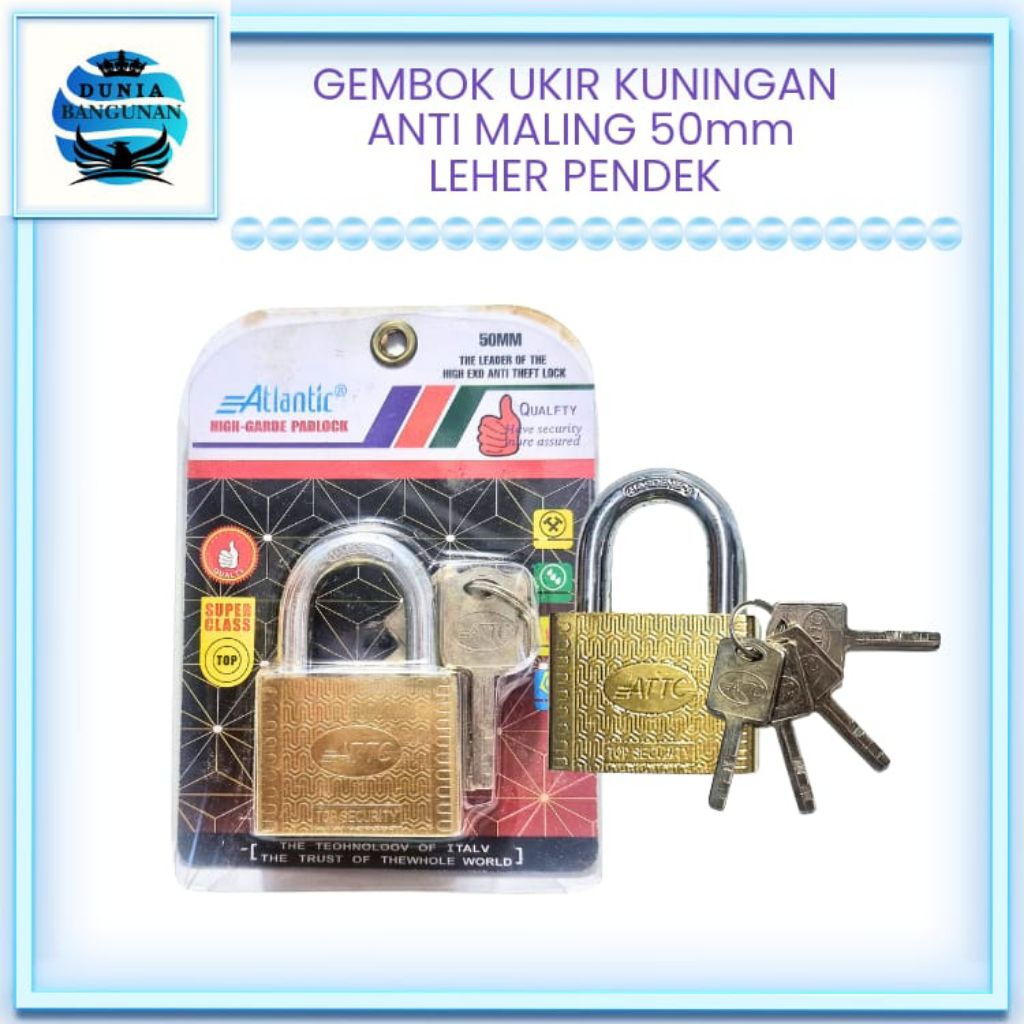 Gembok Anti Maling/Gembok Baja kuningan 50mm pendek