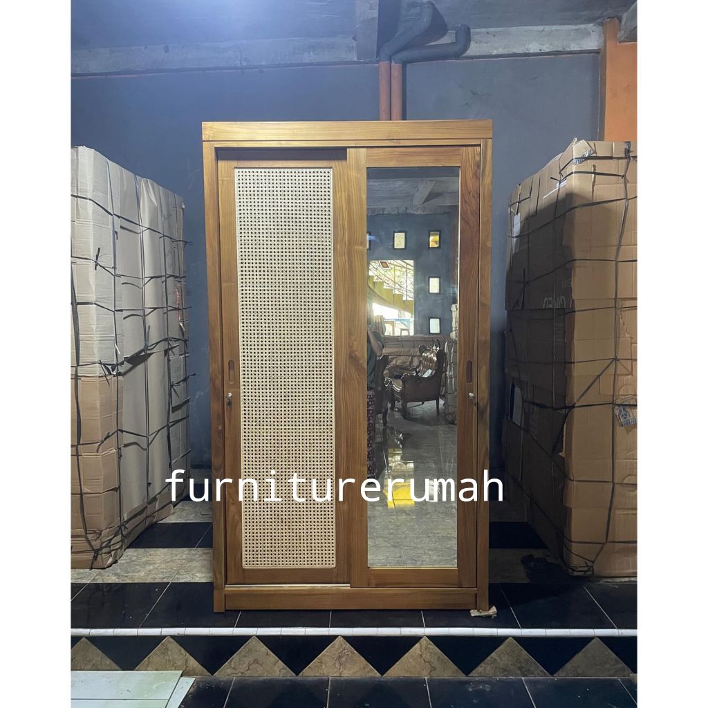 Lemari pakaian 2 pintu minimalis kayu jati, lemari pakaian kayu jati 2 pintu minimalis