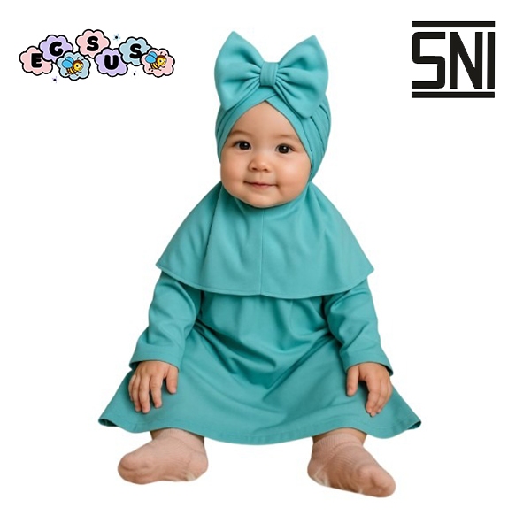 (EGSUS) Gamis Bayi Free Kerudung + Turban Biru Wardah