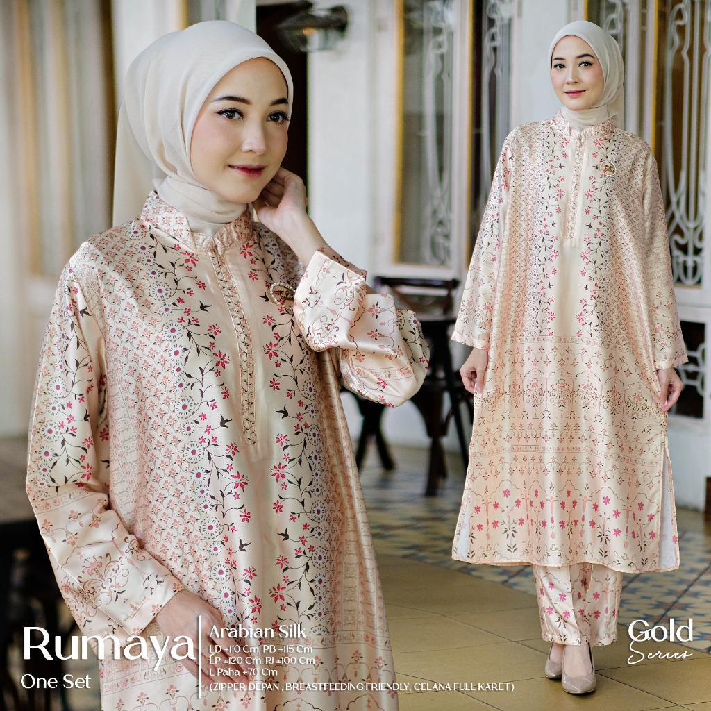Setulus Signature Rumaya One Set Wanita Muslim Arabian Silk Motif Batik Setelan Celana Wanita Ootd C