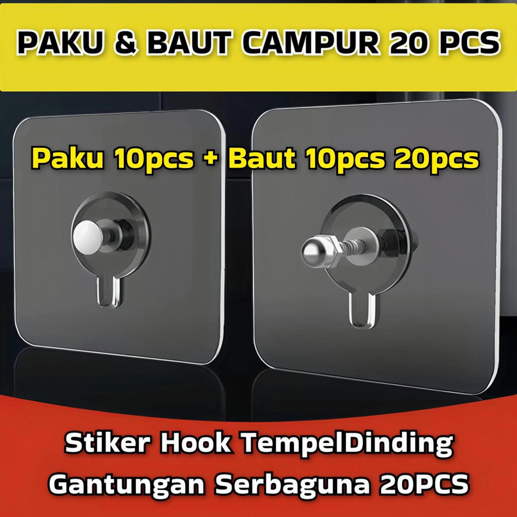 20Pcs Mix Paku Baut Campur Original Stiker Tanpa Bor Tembok Tempel Dinding Gantung Foto