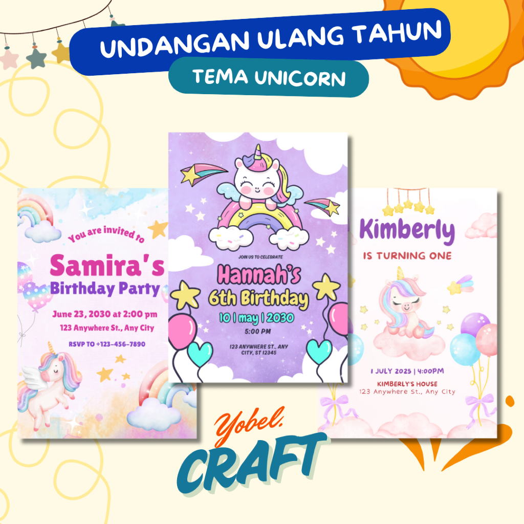 Undangan Ulang Tahun Unicorn Custom - Birthday Invitation - Undangan Ultah Anak
