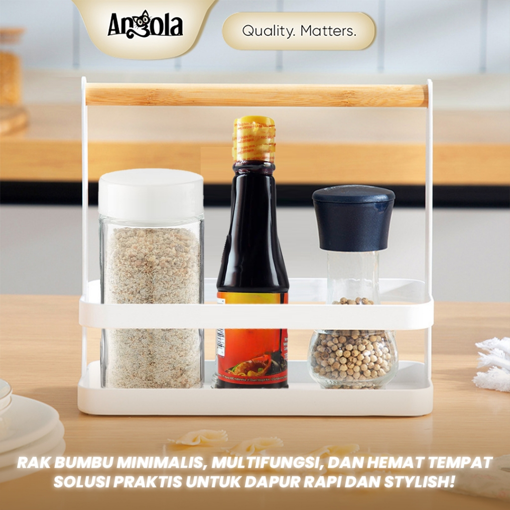 ANGOLA Rak Bumbu Dapur Minimalis E02 Rak Serbaguna Handle Kayu / Tempat Saos & Bumbu Multifungsi