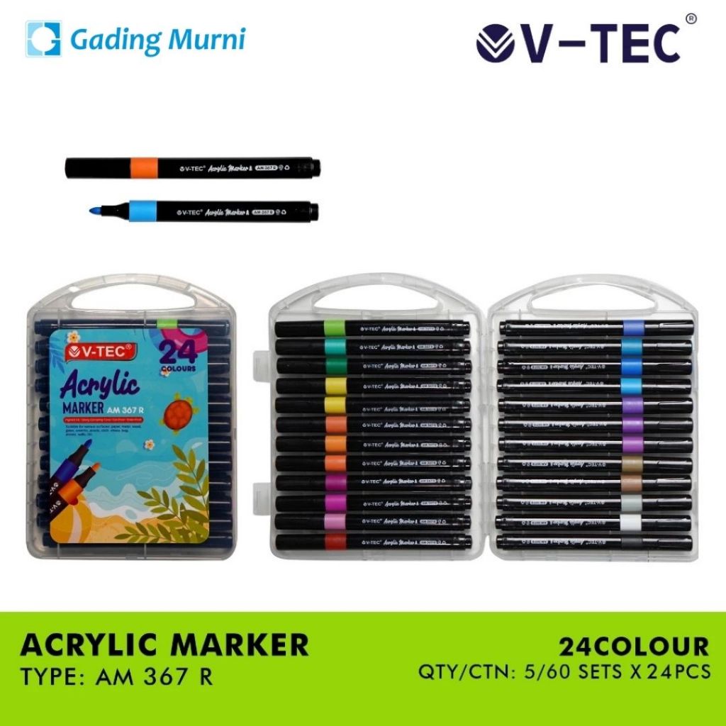 

V-TEC Acrylic Marker 12/24/36 COLOR (AM 367 R) - Pen Akrilik Marker Warna Cepat Kering Tahan Air SF6