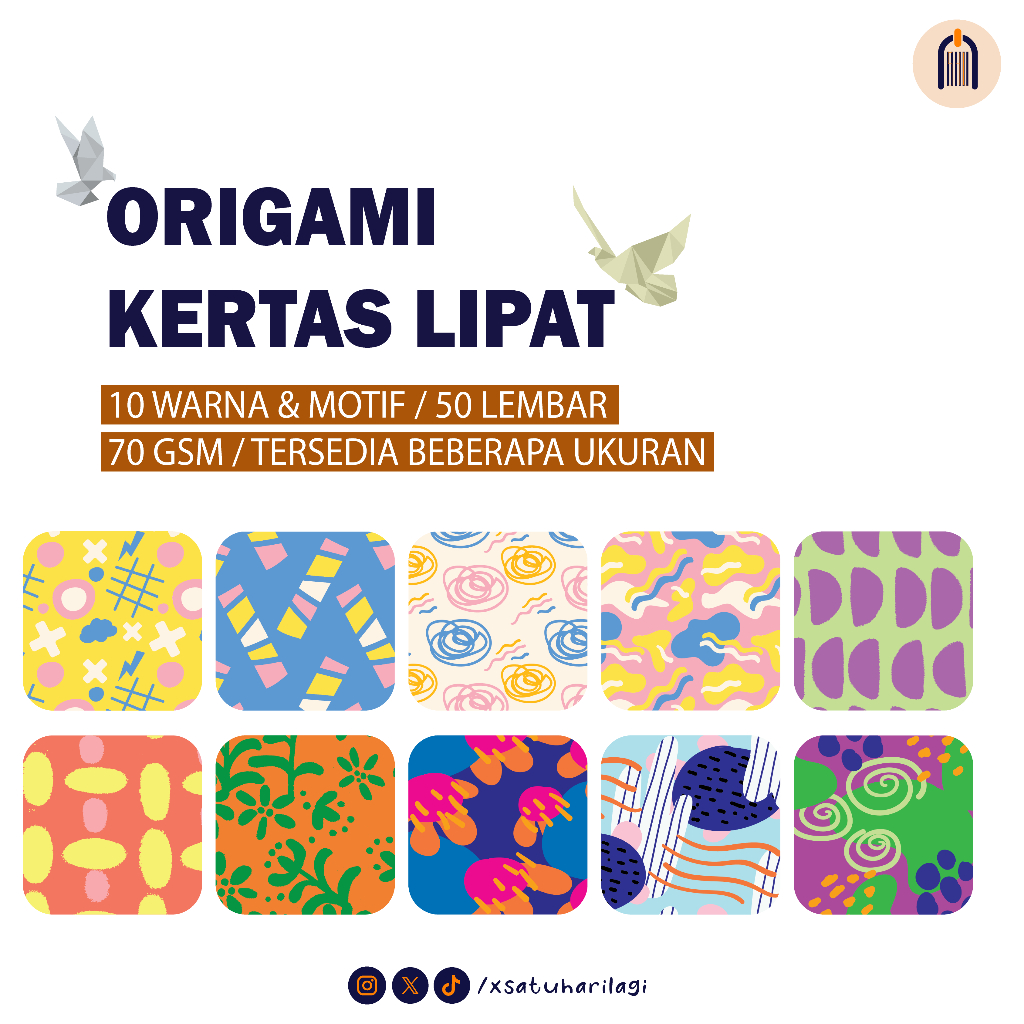 

SHL - Kertas Lipat Motif 70 GSM | 50 Lembar | Warna-Warni | print 1 & 2 Sisi | Ukuran 8-20 cm