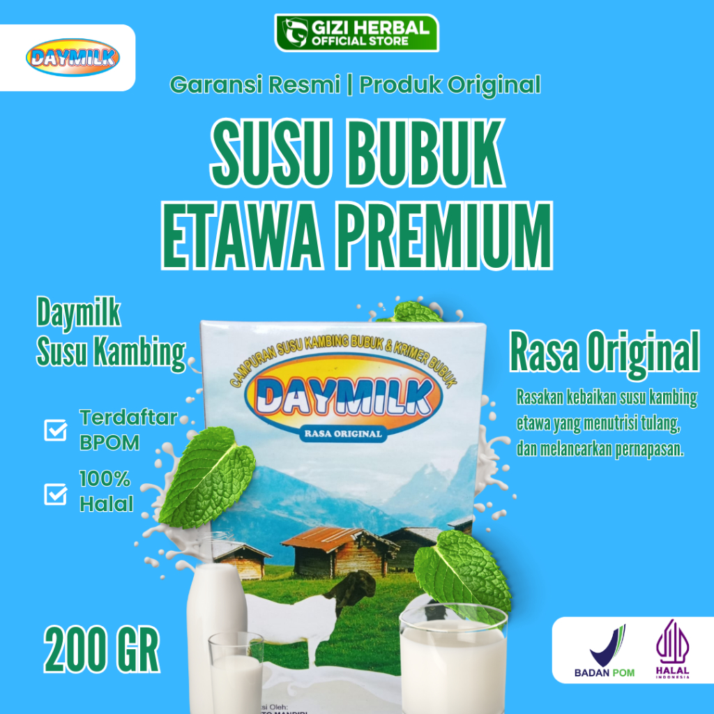 

DAY MILK Susu 1 Box Rasa Original - Susu kambing Etawa bubuk 200gr - Bantu Perkuat Tulang & Sendi