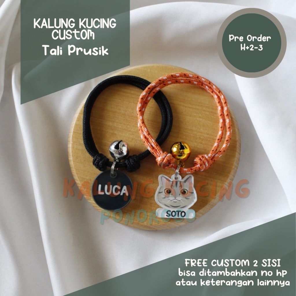 KALUNG KUCING CUSTOM NAMA TALI PRUSIK