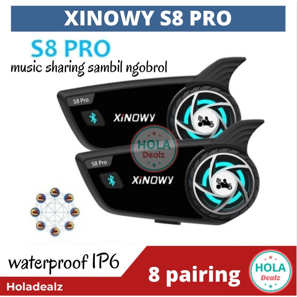 INTERCOM XINOWY S8 PRO MUSIC SHARING SAMBIL NGOBROL INTERKOM DAN MUSIK SHARING 8 PAIR BLUETOOTH HELM