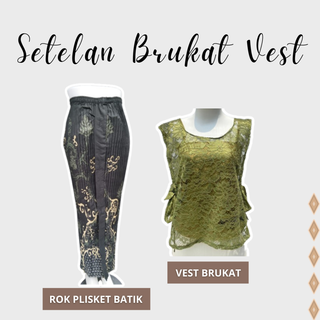 Setelan vest brukat with rok plisket batik setelan wanita kekinian kebaya brokat modern baju oneset 